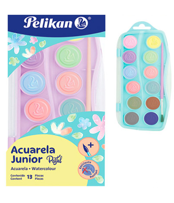 ACUARELA PELIKAN 07501225 JUNIOR PASTEL 12 COLORES