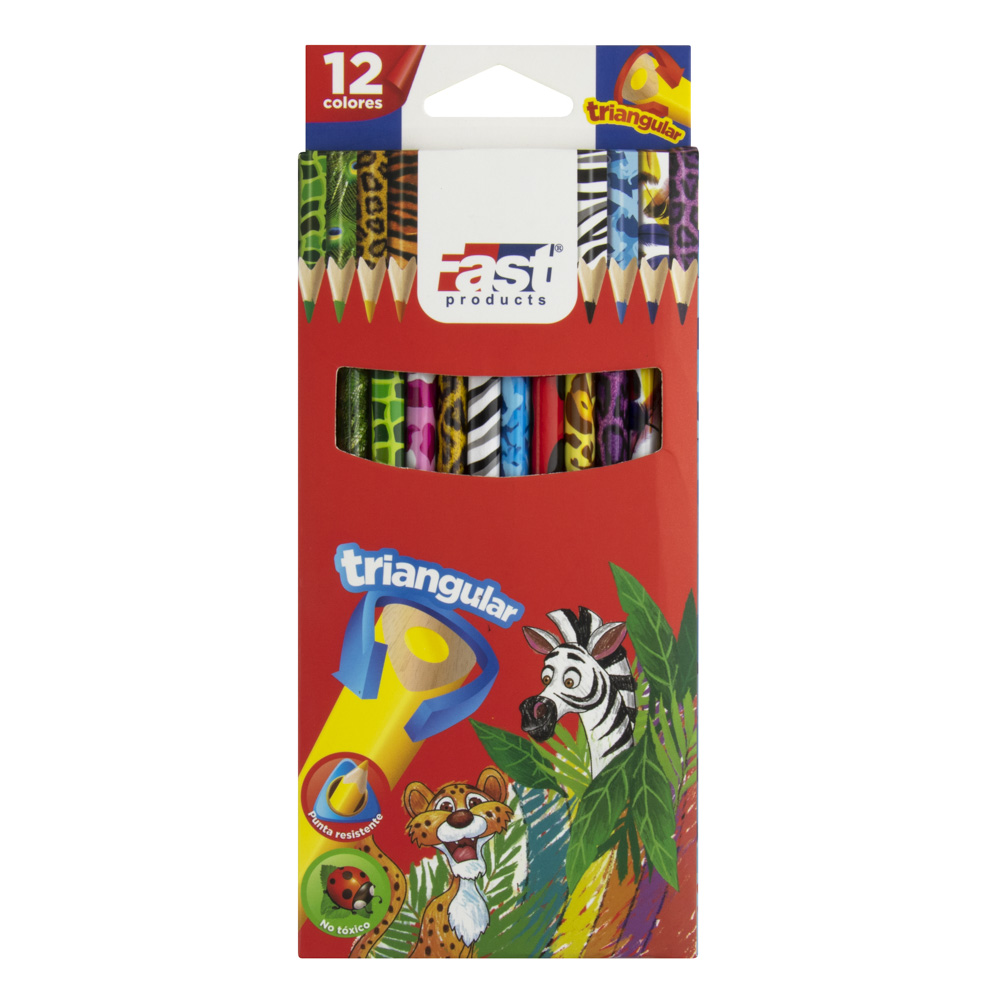 CRAYON DE MADERA FAST 12 COL. LARGO TRIANGULAR D/SAFARI