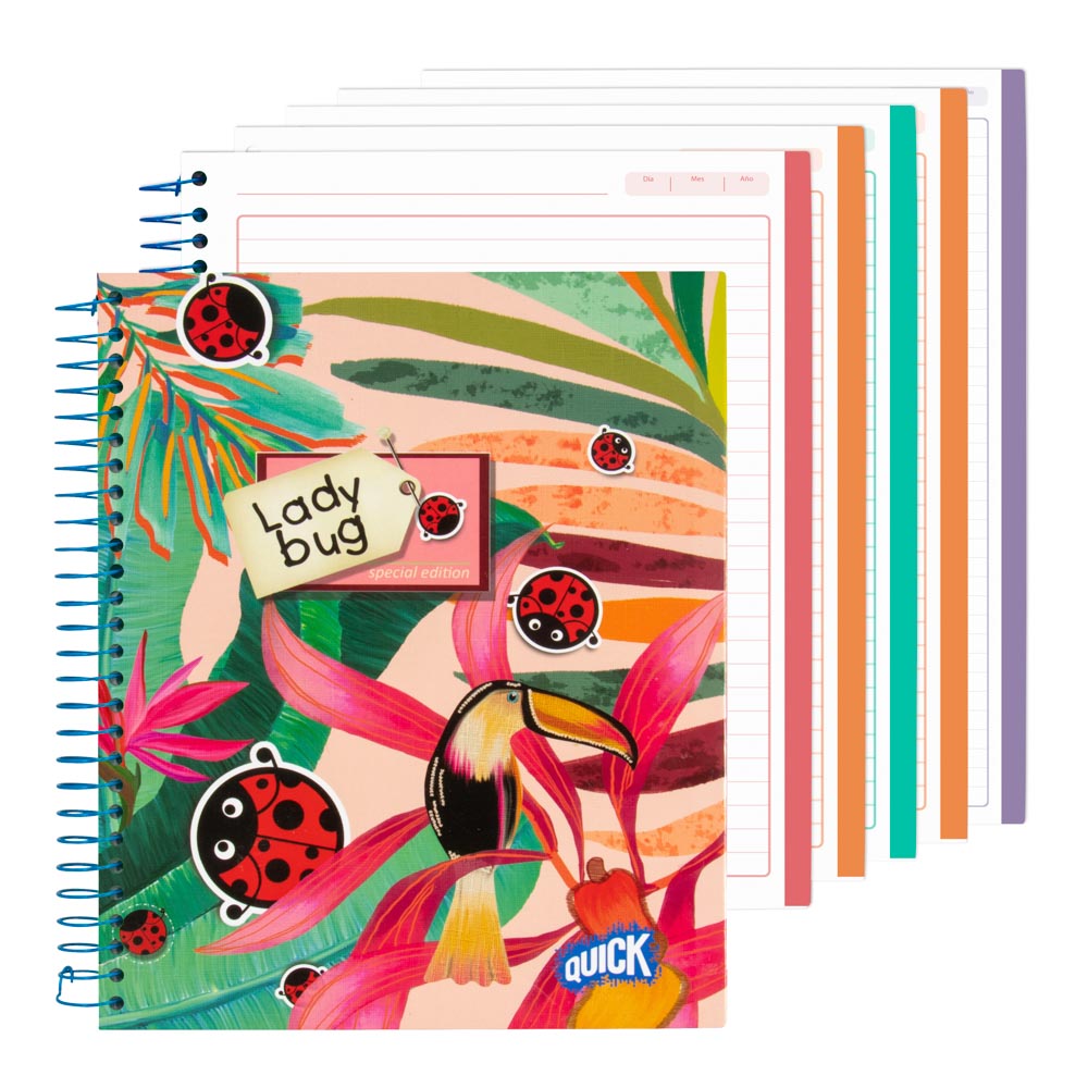 CUADERNO C/ESPIRAL QUICK 150 HOJAS TAPA DURA 1/2 CARTA LADY BUG