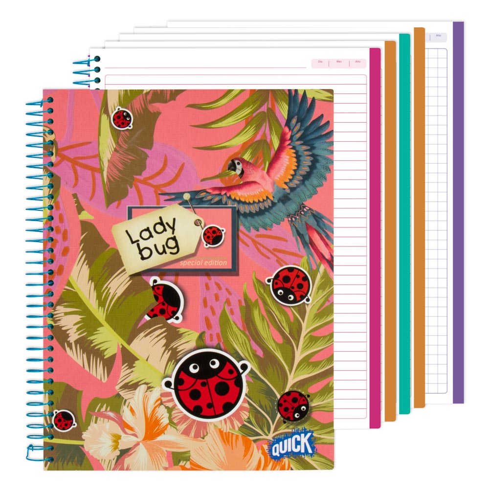 CUADERNO C/ESPIRAL QUICK 150 HOJAS TAPA DURA LADY BUG