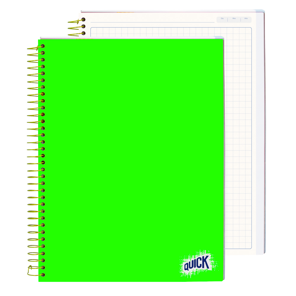 CUADERNO C/ESPIRAL QUICK 200H. FLEX. CUADROS PLANNER NEON