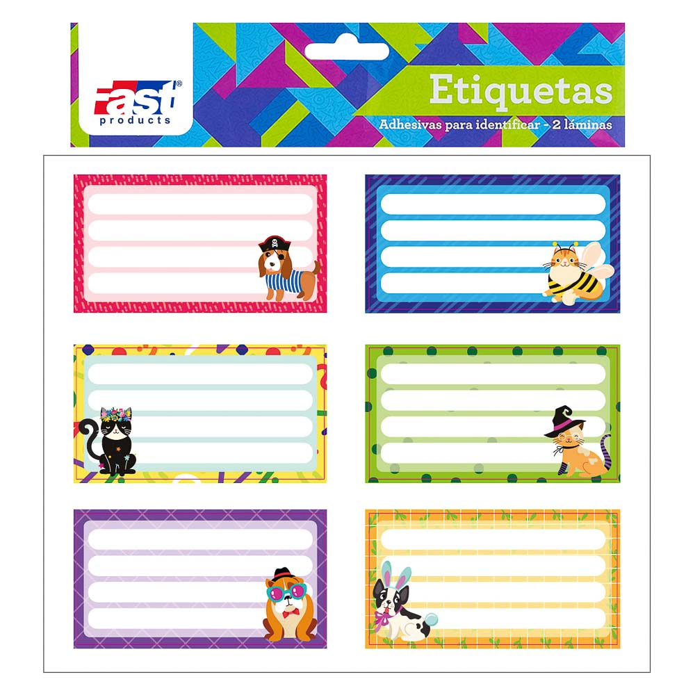 ETIQUETA AUTOADHESIVA P/CUADERNO FAST BX2 GATOS/PERROS (144)