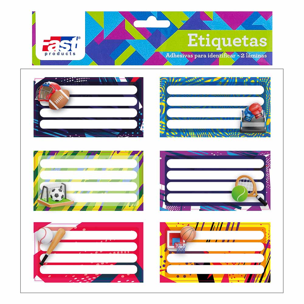 ETIQUETA AUTOADHESIVA P/CUADERNO FAST BX2 DEPORTES (144)