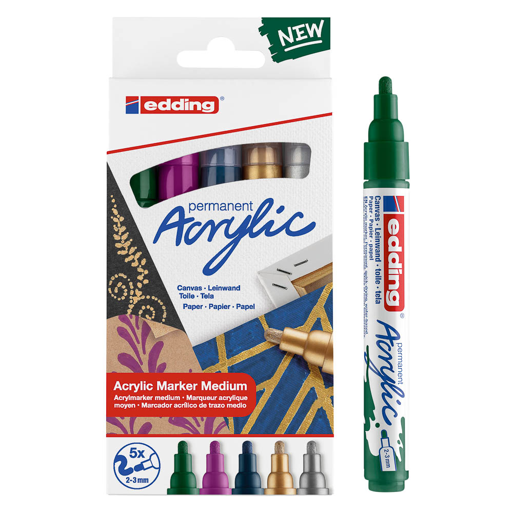 MARCADOR ACRILICO EDDING 5100 ESTUCHE 5 COL FESTIVOS