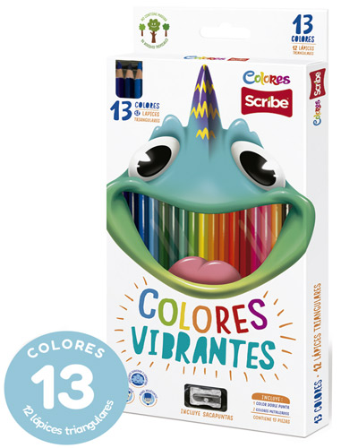 CRAYON DE MADERA SCRIBE TRIANGULAR MINA 4MM. C/SACAPUNTAS 13 COLORES