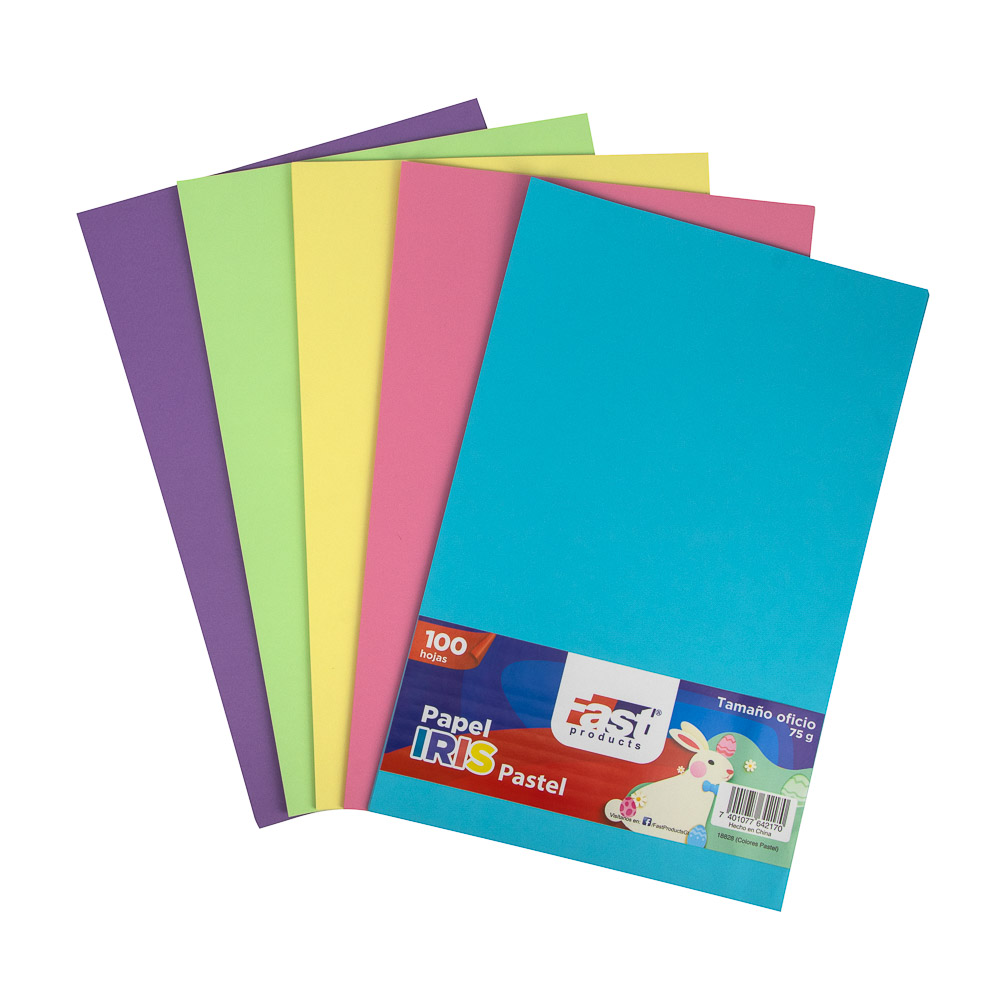PAPEL IRIS FAST 75 GR. PX100 OFICIO COLORES PASTEL