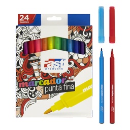 [13461] MARCADORES EN ESTUCHE FAST 24 COL. PUNTA FINA