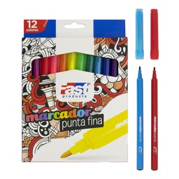 [12873] MARCADORES EN ESTUCHE FAST 12 COL. PUNTA FINA