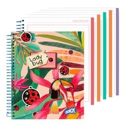 [12585] CUADERNO C/ESPIRAL QUICK 150 HOJAS TAPA DURA 1/2 CARTA LADY BUG