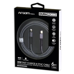 [ARG-CB-0024BK] CABLE USB-C A LIGHTNING ARGOM 1.8 METROS TRENZADO NEGRO
